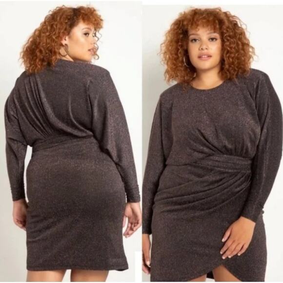 ELOQUII Black Sparkly Metallic Lurex Tulip Mini Dress Women's Size 24 NWT Glam - Picture 13 of 13
